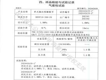 膨脹節(jié)-不銹鋼伸縮器-氣密性試驗 結(jié)論無泄漏